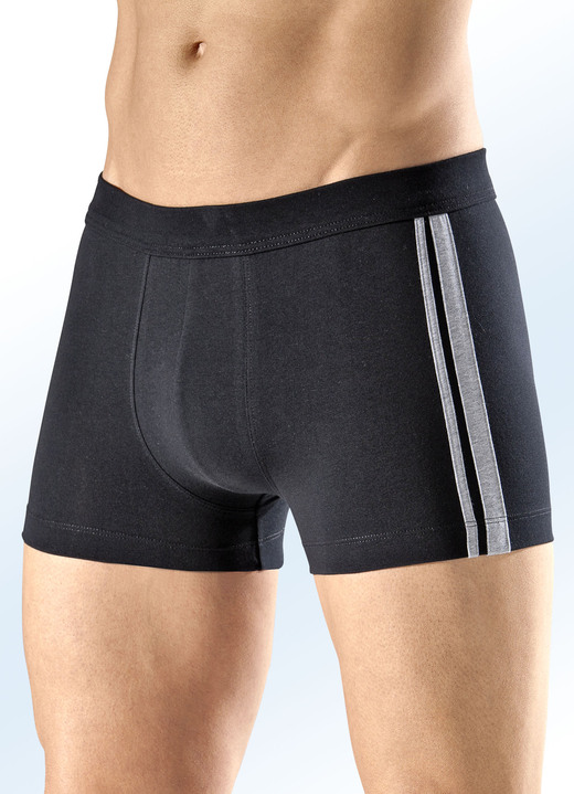 Pants & Boxershorts - Schiesser Dreierpack Pants mit Kontraststreifen, in Größe 004 bis 010, in Farbe 1X MARINE, 1X GRAU MELIERT, 1X SCHWARZ