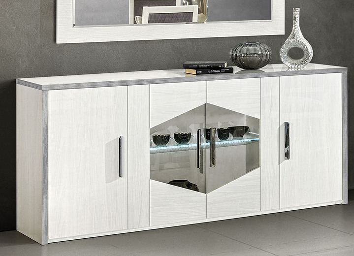 - Sideboard mit LED-Beleuchtung und Softclose, in Farbe BIRKE W.-SILBER