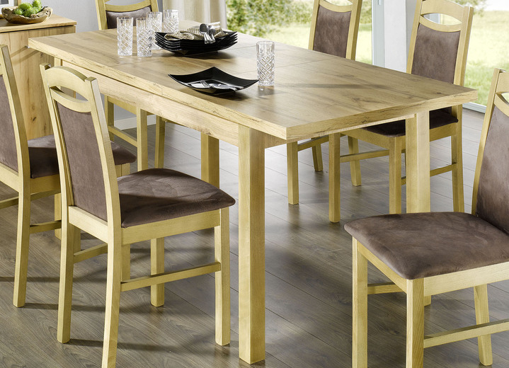 - Teilmassiver Tisch mit Auszug aus Buchenholz, in Farbe EICHE