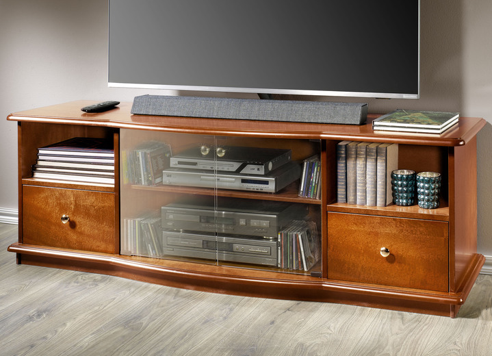 TV- & Hifi-Möbel - Geräumiges TV-Longboard mit Rauchglastüren, in Farbe KIRSCHBAUM