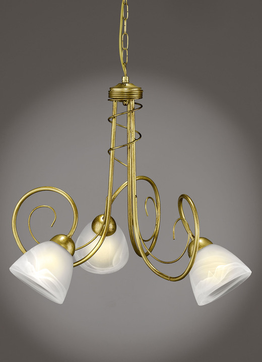 Deckenleuchten - Pendelleuchte aus Eisen in Gold-Antik, in Farbe GOLD, in Ausführung Pendelleuchte, 3-flammig