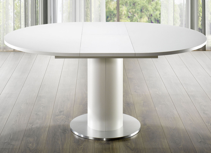 - Außergewöhnlicher Tisch mit Auszug, in Farbe WEISS-WEISS, in Ausführung Tisch mit Auszug Ansicht 1