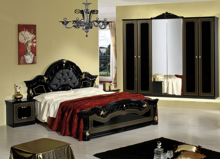 - Schlafzimmer-Set, 4-teilig, mit Hochglanz-Oberfläche, in Farbe SCHWARZ-GOLD, in Ausführung Set mit 6-türigem Kleiderschrank Ansicht 1
