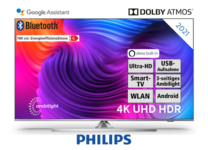 - Philips 4K-Ultra-HD-Ambilight-LED-Fernseher, in Farbe SILBER Ansicht 1