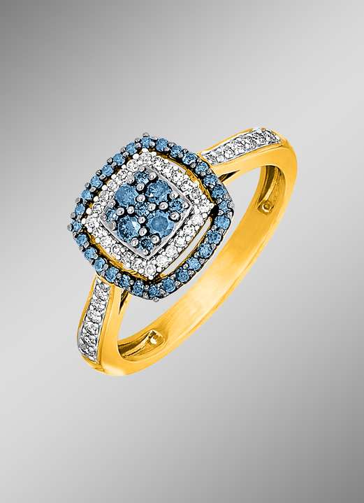 Ringe - Eleganter Damenring mit weißen und blauen Brillanten, in Größe 160 bis 220, in Farbe