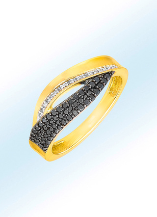 Damenring mit 56 schwarzen Brillanten und 18 weißen Diamanten
