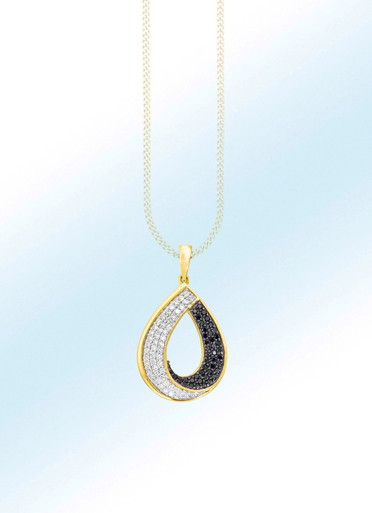 - Tropfen-Anhänger, 51 weiße Brillanten, 43 schwarze Diamanten, in Farbe