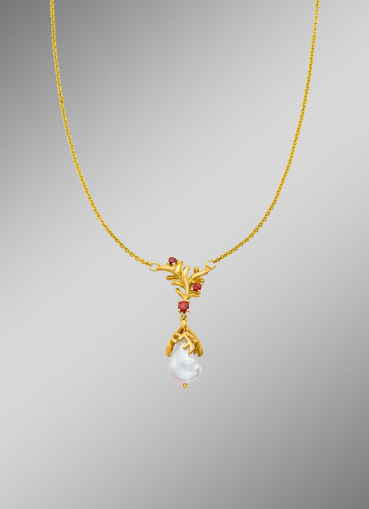 - Halskette mit echt Granat und einer Keshi-Süßwasser-Zuchtperle, in Farbe  Ansicht 1