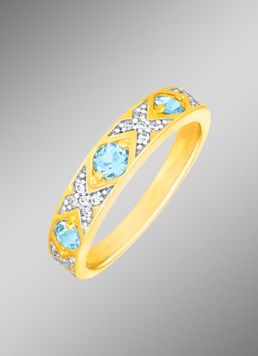 - Eleganter Damenring mit Blautopas und Zirkonia, in Größe 160 bis 220, in Farbe  Ansicht 1