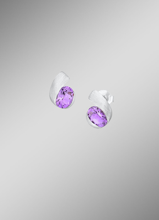 Ohrschmuck - Moderne Ohrstecker mit echt Amethyst, in Farbe  Ansicht 1