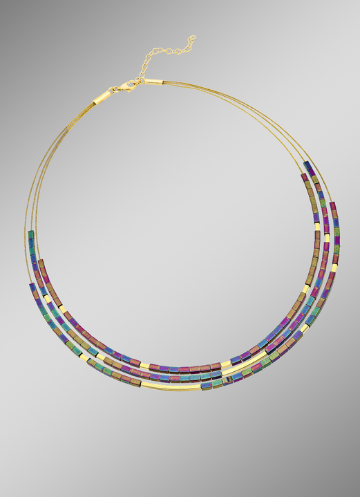 Halsketten - 3-reihige Halskette mit echt buntem Hämatit, in Farbe  Ansicht 1