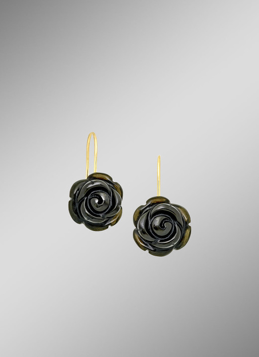 Ohrschmuck - Romantische Ohrringe mit schwarzer Obsidian-Rose, in Farbe  Ansicht 1