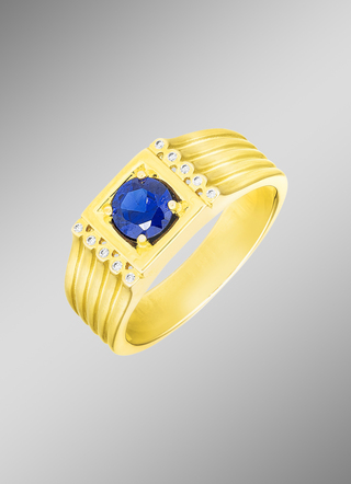 Herrenring mit echt Safir und synth. Zirkonia