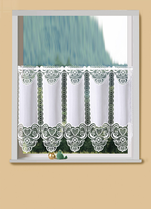- Kurzgardine aus Macramé-Spitze, in Größe 786 (H45xB 93 cm) bis 859 (H60xB135 cm), in Farbe WEISS Ansicht 1