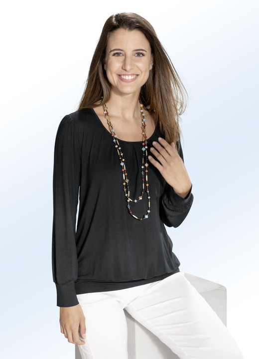 - Shirt-Tunika mit hübscher Fältelung in 2 Farben, in Größe 036 bis 052, in Farbe SCHWARZ