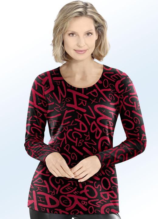 - Pullover mit Jacquard-Dessin, in Größe 038 bis 052, in Farbe SCHWARZ-ROT
