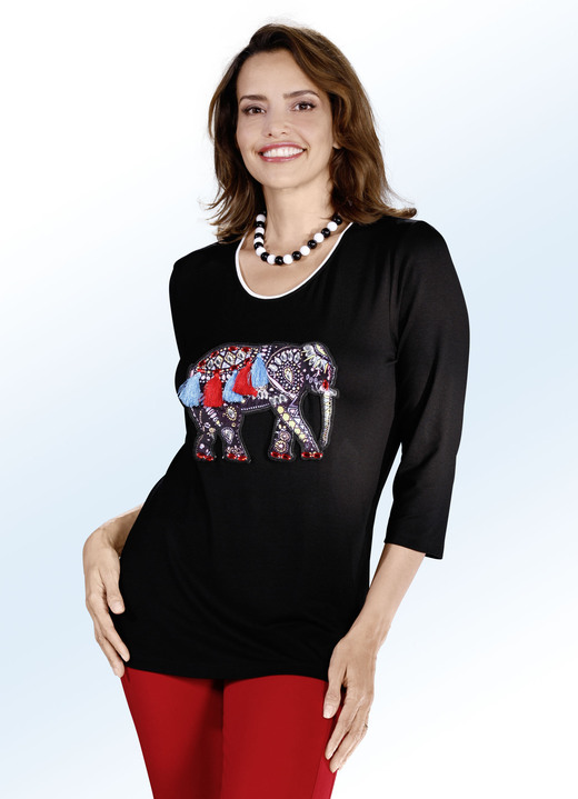 - Shirt mit dekorativer Elefanten-Applikation, in Größe 036 bis 052, in Farbe SCHWARZ