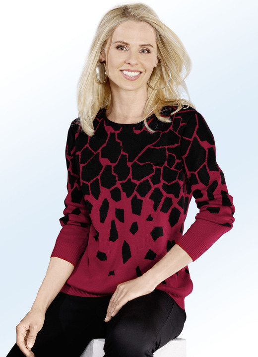Langarm - Pullover in Jacquard-Dessin, in Größe 036 bis 052, in Farbe ROT-SCHWARZ Ansicht 1