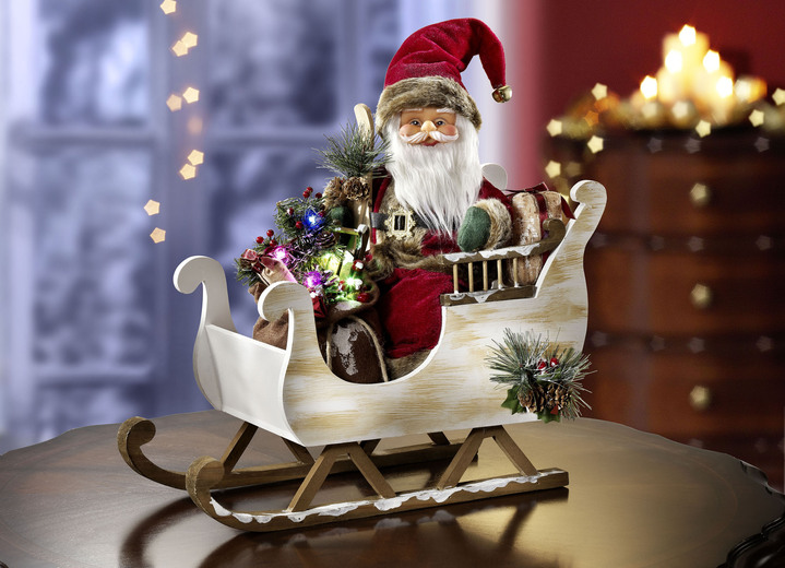 Weihnachten - Beleuchteter Weihnachtsmann mit Schlitten, in Farbe ROT-WEISS-BRAUN
