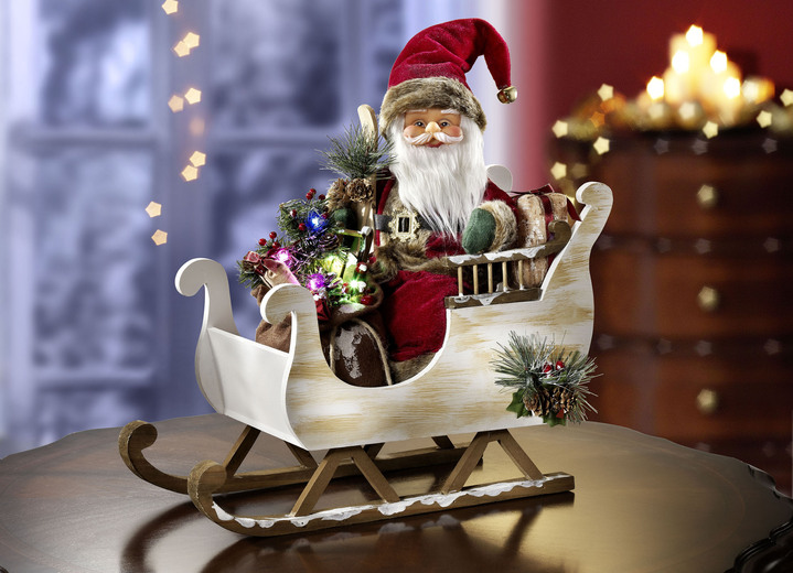 - Beleuchteter Weihnachtsmann mit Schlitten, in Farbe ROT-WEISS-BRAUN Ansicht 1