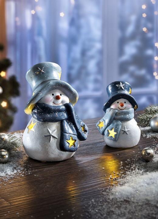 - LED-Schneemann aus Polyresin, 2er-Set, in Farbe BLAU-GRAU-WEISS Ansicht 1