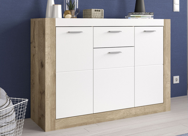 Kommoden - Kommode, Schublade mit Softclose, in Farbe EICHE-WEISS