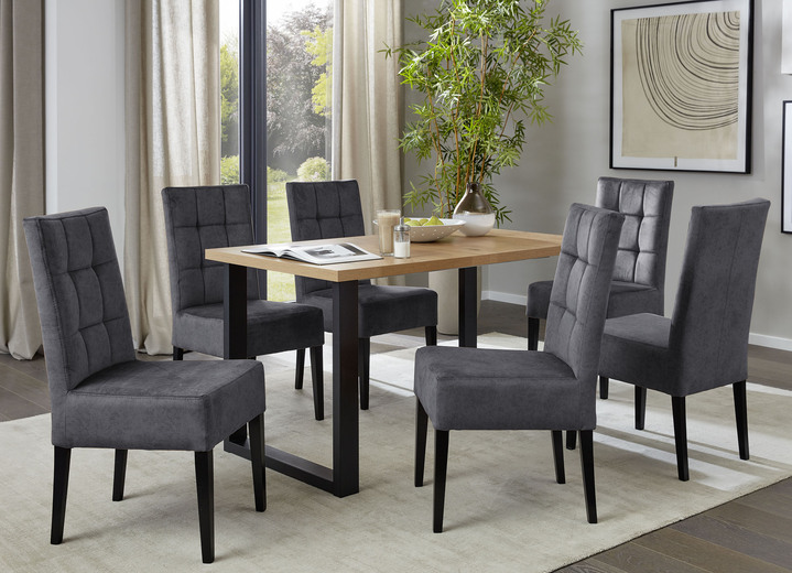 - Stilsichere Stühle mit schwarz lackierten Massivholzfüßen, 2er-Set, in Farbe DUNKELGRAU