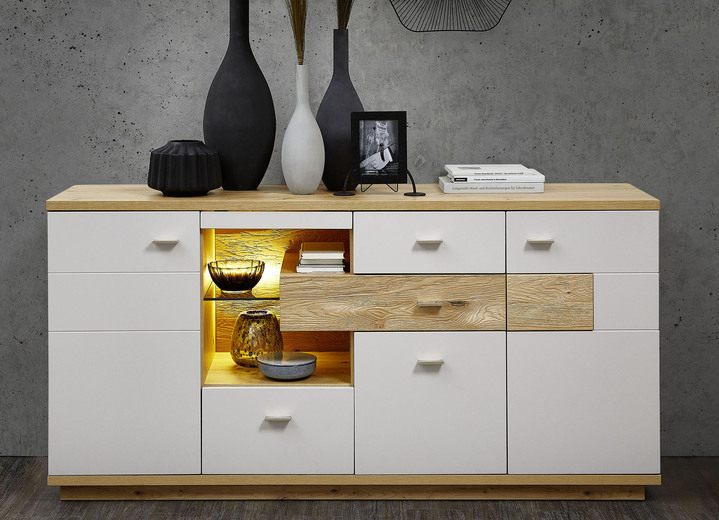 - Sideboard mit LED-Beleuchtung, in Farbe ARTISAN EICHE LICHTGRAU-WILDEICHE