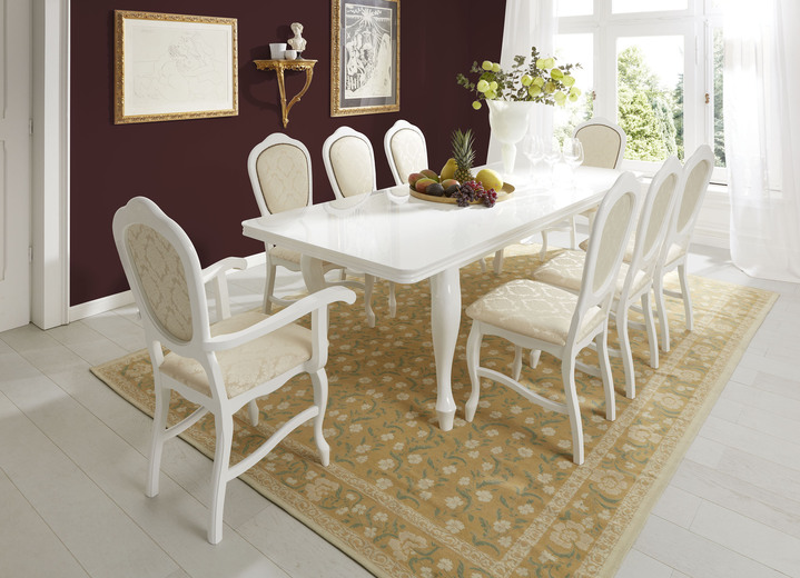 Esstische - Esszimmermöbel mit hochglanzlackierter Oberfläche, in Farbe WEISS-CREME, in Ausführung Armlehnenstuhl Ansicht 1