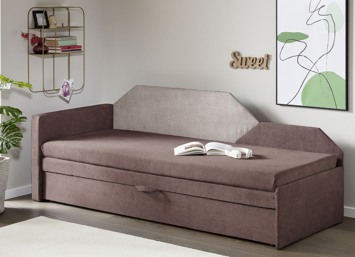 - Schlafsofa mit Bettkasten, in Farbe NOUGAT-BEIGE, in Ausführung links Ansicht 1