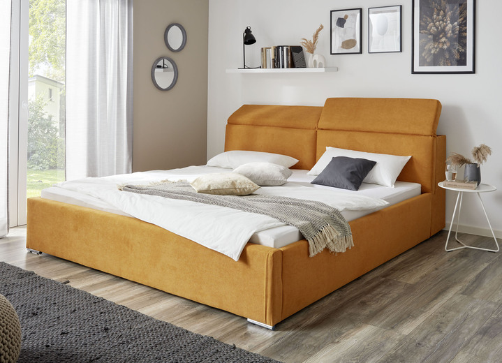 - Bett mit Stauraum im Kopfteil, in Farbe SAFRAN, in Ausführung Boxspringbett