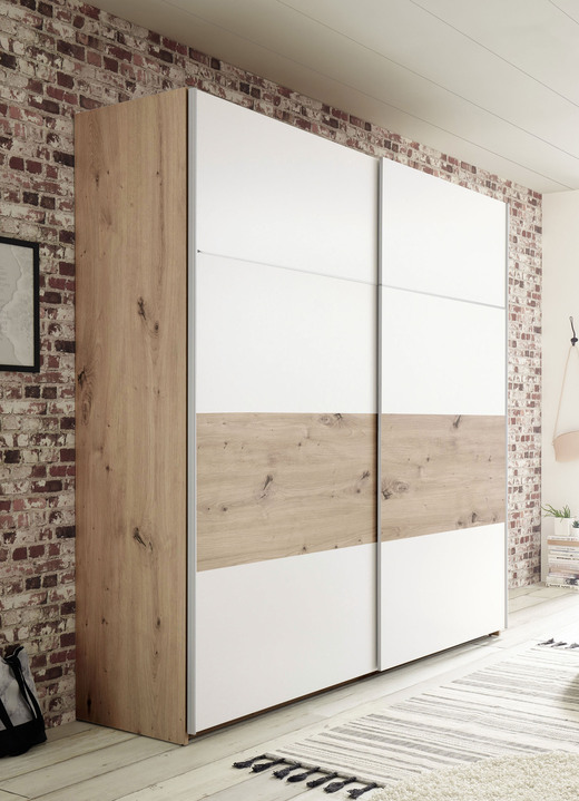 Schlafzimmerschränke - Schwebetürenschrank in moderner Optik, in Farbe WEISS-EICHE