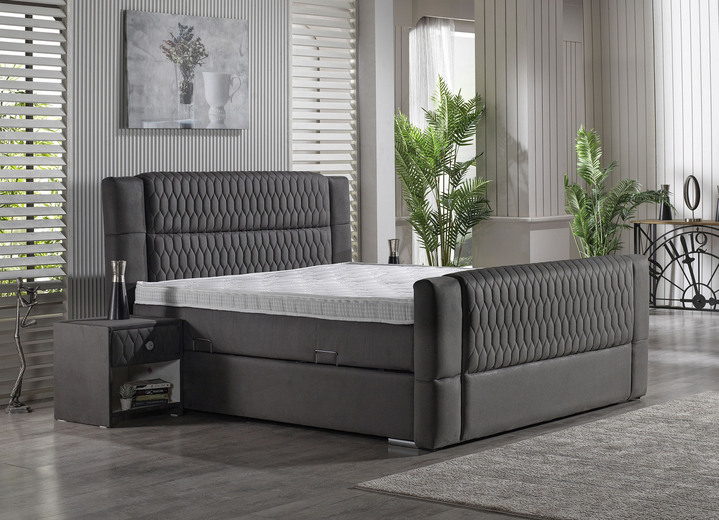 - Boxspringbett mit Topper und Bettkasten, in Farbe GRAU Ansicht 1