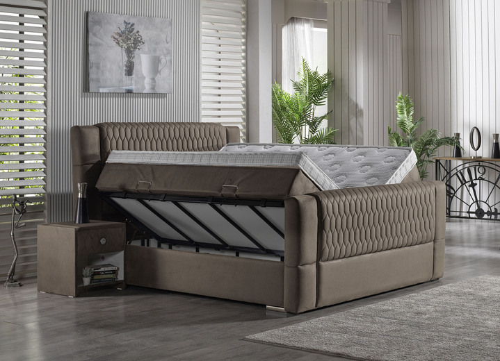 - Boxspringbett mit Topper und Bettkasten, in Farbe BRAUN