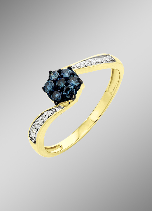 Ringe - Exquisiter Damenring mit weißen und blauen Brillanten, in Größe 160 bis 220, in Farbe