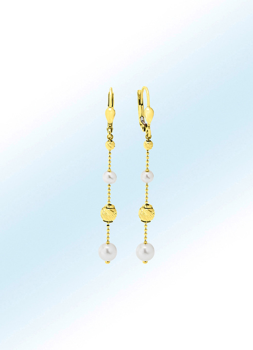 Ohrschmuck - Ohrringe mit Süßwasser-Zuchtperlen und Goldkugeln, in Farbe