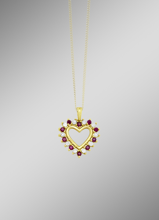 Anhänger - Romantischer Herz-Anhänger mit Rubin und Diamanten, in Farbe