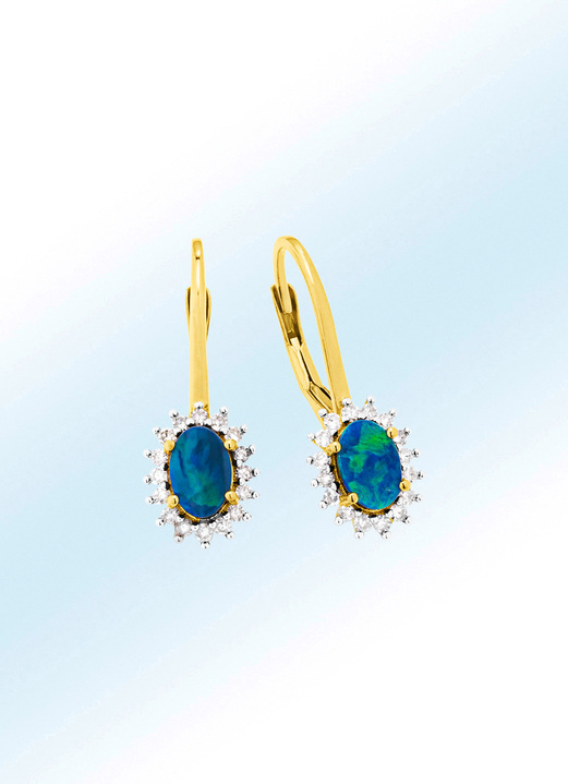 - Ohrringe mit Diamanten und echt Opal, in Farbe