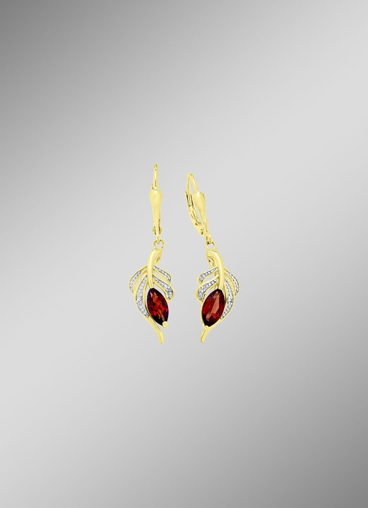 Ohrschmuck - Ohrringe mit Diamanten und echt Granat, in Farbe  Ansicht 1