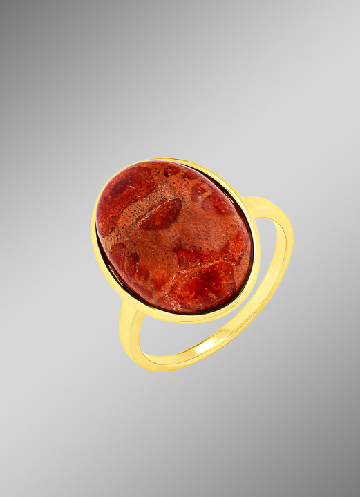 Ringe - Vergoldeter Damenring mit Koralle, in Größe 160 bis 220, in Farbe  Ansicht 1