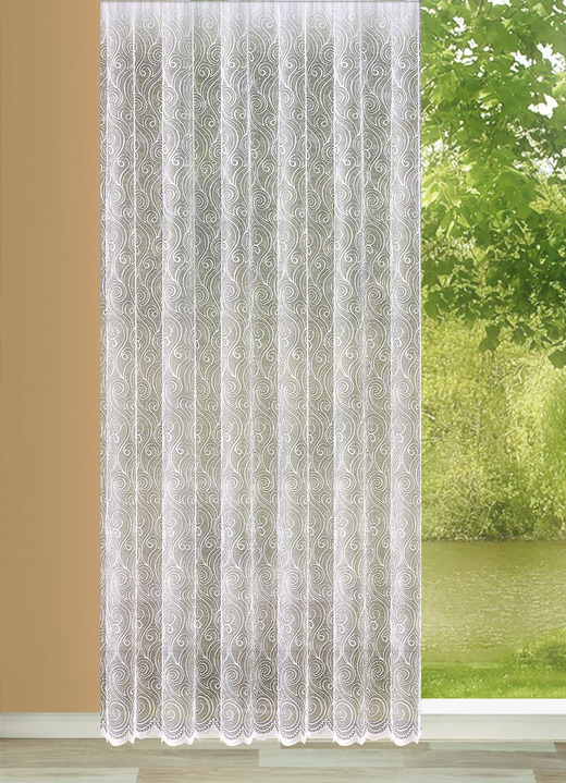 - Jacquard-Store mit gebogten Abschlüssen, in Größe 140 (H125xB300 cm) bis 283 (H245xB300 cm), in Farbe WEISS Ansicht 1