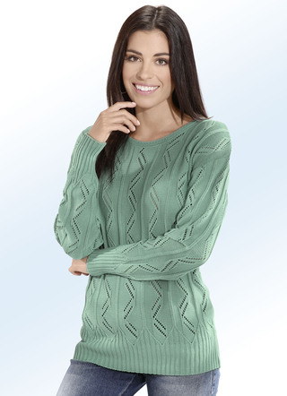 Pullover in 2 Farben mit streckendem Mustermix