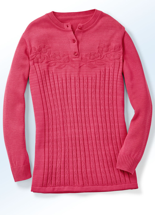 Basics - Pullover mit floraler Struktur Basics - Pullover mit floraler Struktur, in Größe 038 bis 054, in Farbe HUMMER