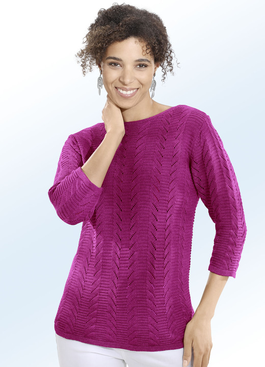- Pullover mit Struktur-Ajourmix, in Größe 038 bis 054, in Farbe BEERE