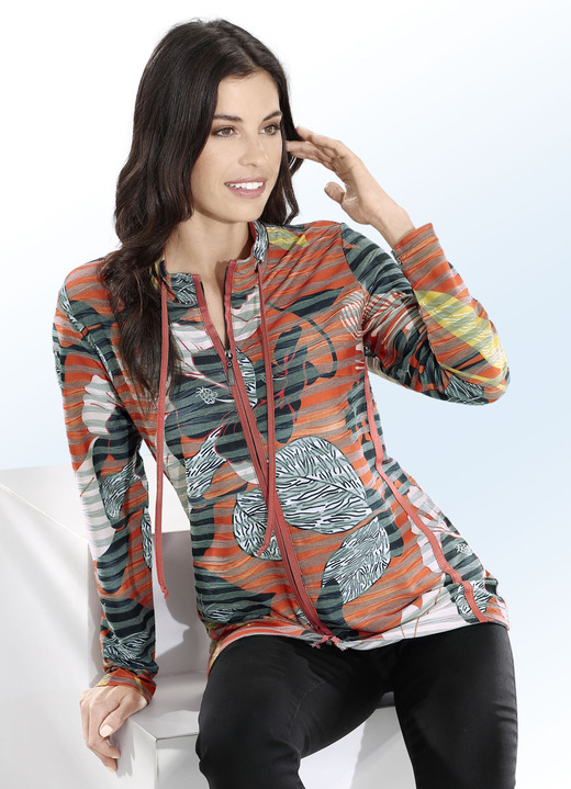 - Shirtjacke mit durchgehendem Reißverschluss, in Größe 036 bis 050, in Farbe TERRAKOTTA-MARINE