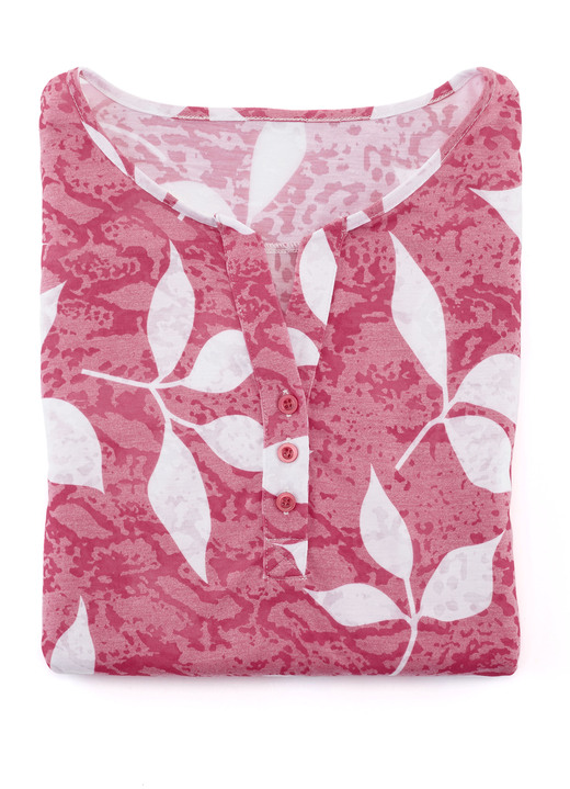 Langarm - Allover gemustertes Shirt mit V-Ausschnitt in 3 Farben, in Größe 034 bis 052, in Farbe KORALLE-WEISS Ansicht 1