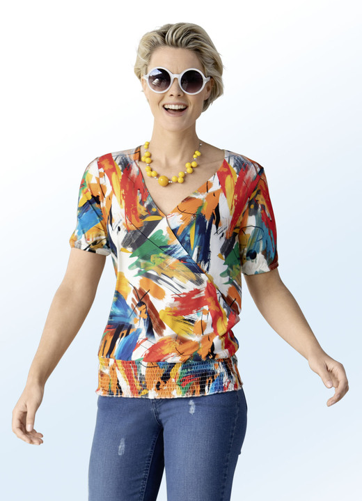 - Shirt in Wickel-Optik, in Größe 034 bis 048, in Farbe ORANGE-WEISS-BUNT