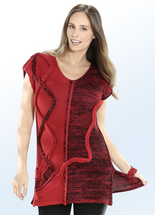 - Strick-Tunika mit Strickbandzier, in Größe 3XL(56/58) bis XXL(52/54), in Farbe ROT-SCHWARZ