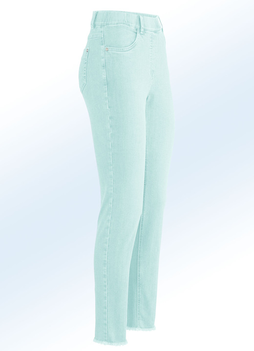 Hosen in Schlupfform - Magic-Jeans mit angesagtem Fransensaum, in Größe 017 bis 052, in Farbe MINT Ansicht 1