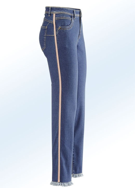 Hosen - Jeans mit modischem Zierband, in Größe 017 bis 050, in Farbe JEANSBLAU-ECRU-ORANGE Ansicht 1